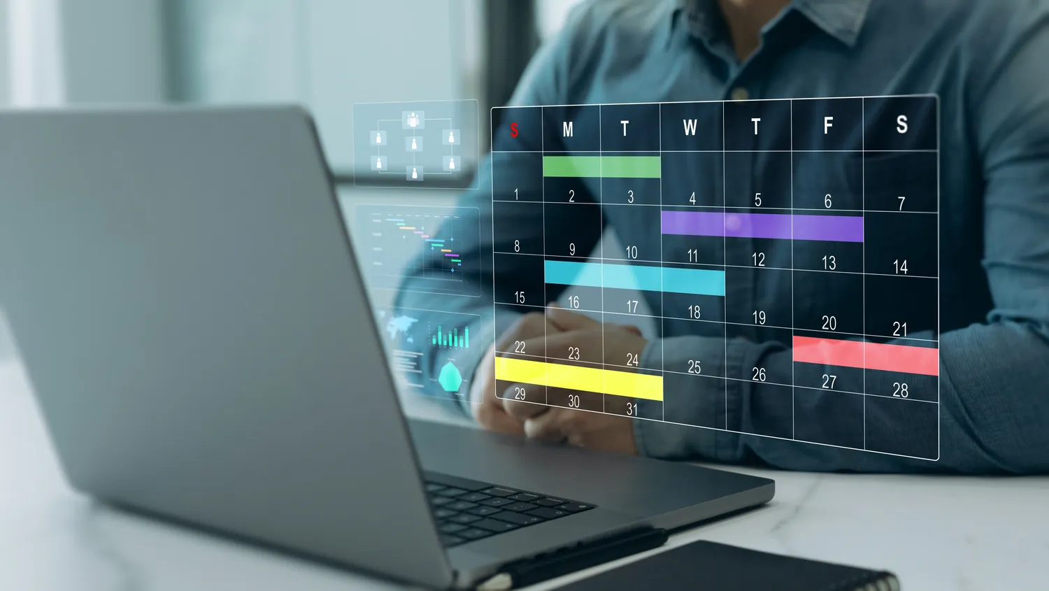 Atrium Sports e.V. - Kampfsport und Fitness - Leitung eines geplanten Meetings. Der Geschäftsmann verwaltet die Zeit, um an allen Projekten effizient und pünktlich zu arbeiten.