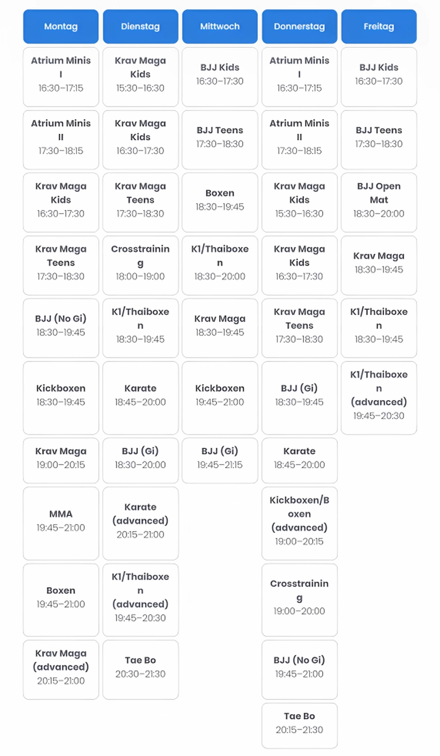 Atrium Sports e.V. - Martial Arts and Fitness - kursplan