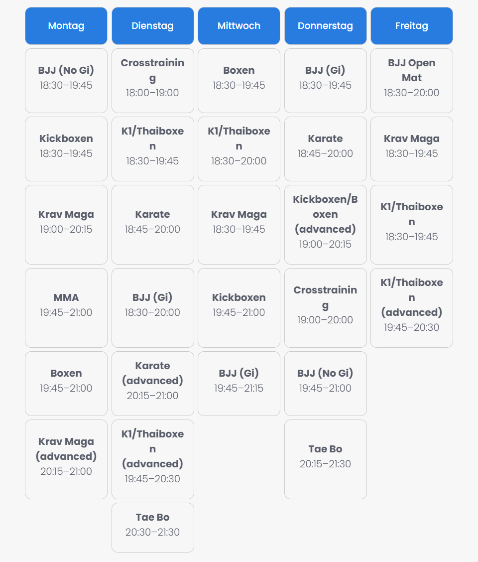 Atrium Sports e.V. - Martial Arts and Fitness - kursplan